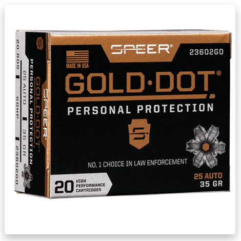 25 ACP - 35 Grain Hollow Point - Speer Gold Dot = 20 Rounds