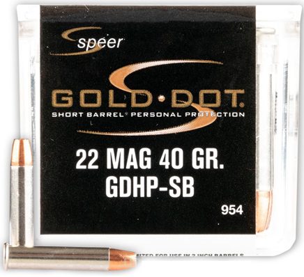 22 WMR – 40 Grain JHP – Speer Gold Dot – Short Barrel