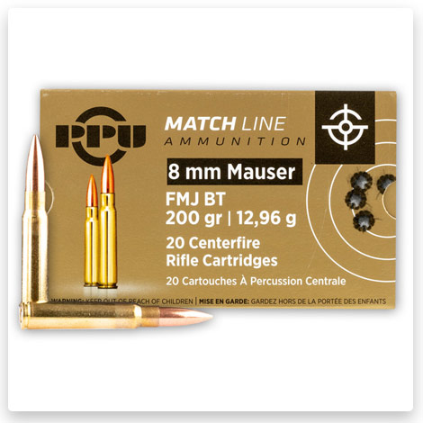 8mm Mauser - 200 Grain FMJBT - PPU Match