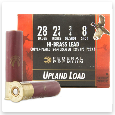 28 Gauge - 2 3/4" 3/4oz. #8 Shot - Federal Wing Shok Upland Hi Brass