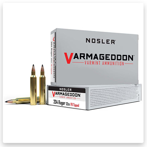 204 Ruger Ammo - 32 Grain Flat Base Tipped Brass Cased - Nosler