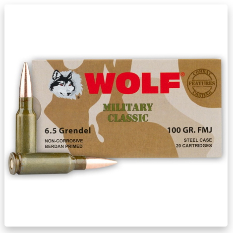  6.5 Grendel – 100 Grain FMJ – Wolf Military Classic