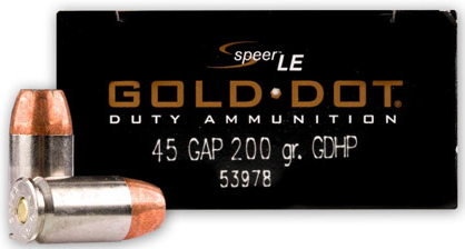 45 GAP – 200 Gr JHP – Speer Gold Dot