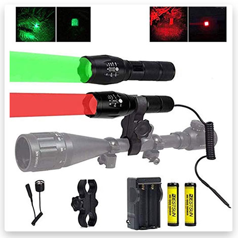 BESTSUN 350 Yard Red and Green LED Coyote Hog Hunting Flashlight